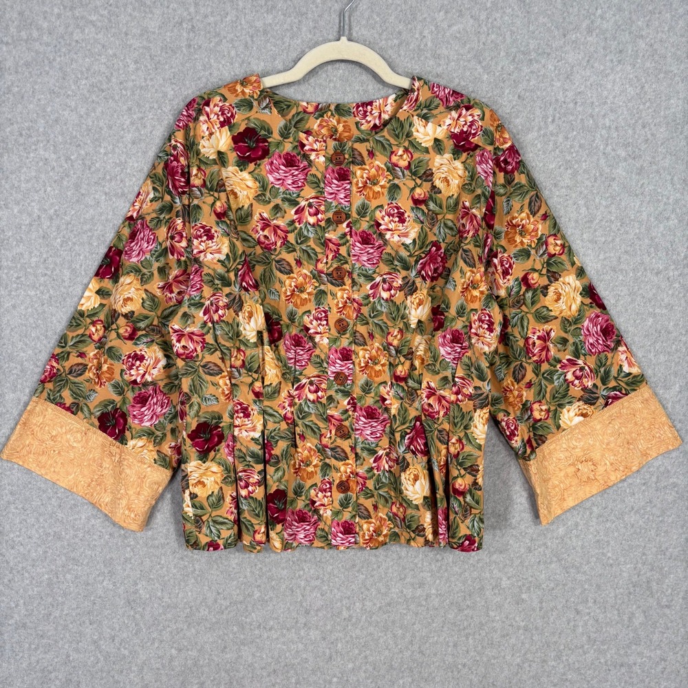 Handmade Floral Blouse‎ Medium Button Peplum Cottage Grandma Country Feminine